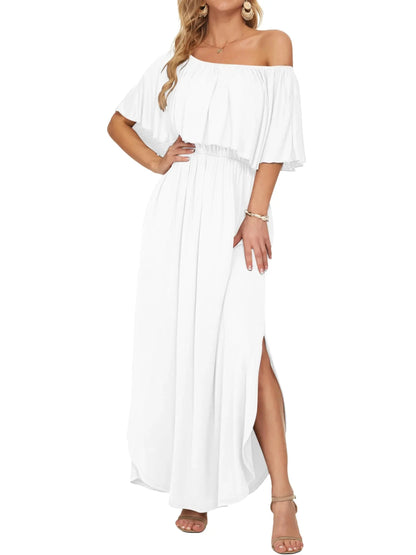 Damen Blumiges Schulterfreies Sommer-Maxikleid