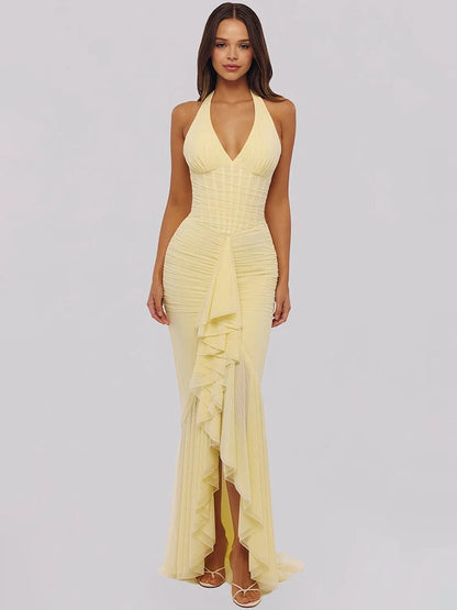 Maxikleid mit Neckholder und Raffung für Hochzeitsgäste
