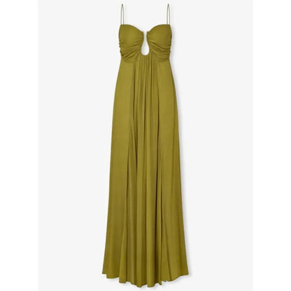 Elegantes Maxikleid aus Metall mit hohlem Rücken und gerafftem A-Linien-Schnitt