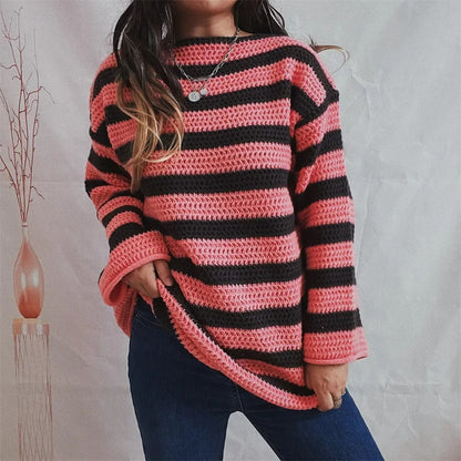 Gemütlicher übergroßer gestreifter Pullover im koreanischen Stil