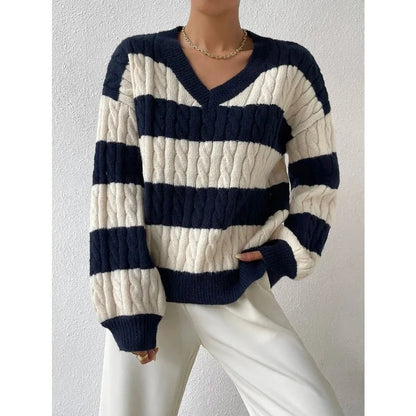 Gemütlicher lockerer Strickpullover mit V-Ausschnitt im Vintage-Stil
