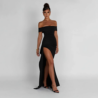 Maxikleid mit schulterfreiem Schnitt und Schlitz
