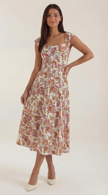 Damen Korsett Midi Kleid Hochzeitsgast Kleid