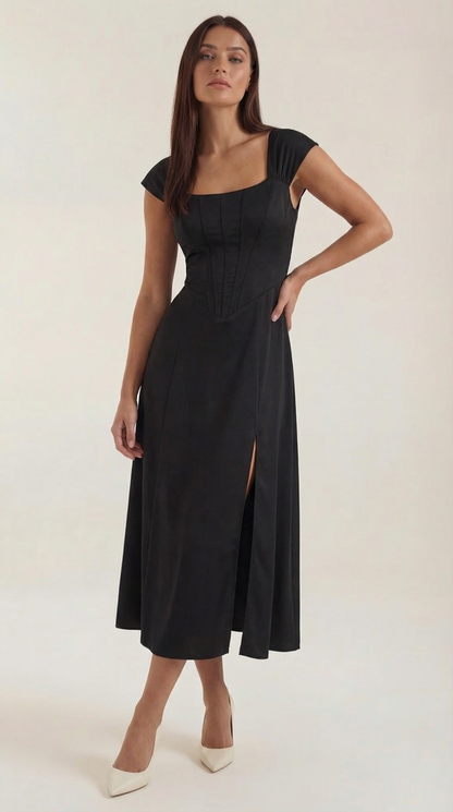 Damen Korsett Midi Kleid Hochzeitsgast Kleid