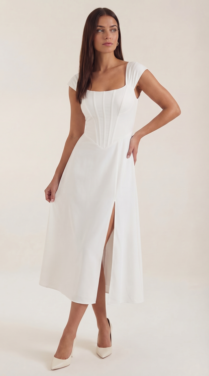 Damen Korsett Midi Kleid Hochzeitsgast Kleid