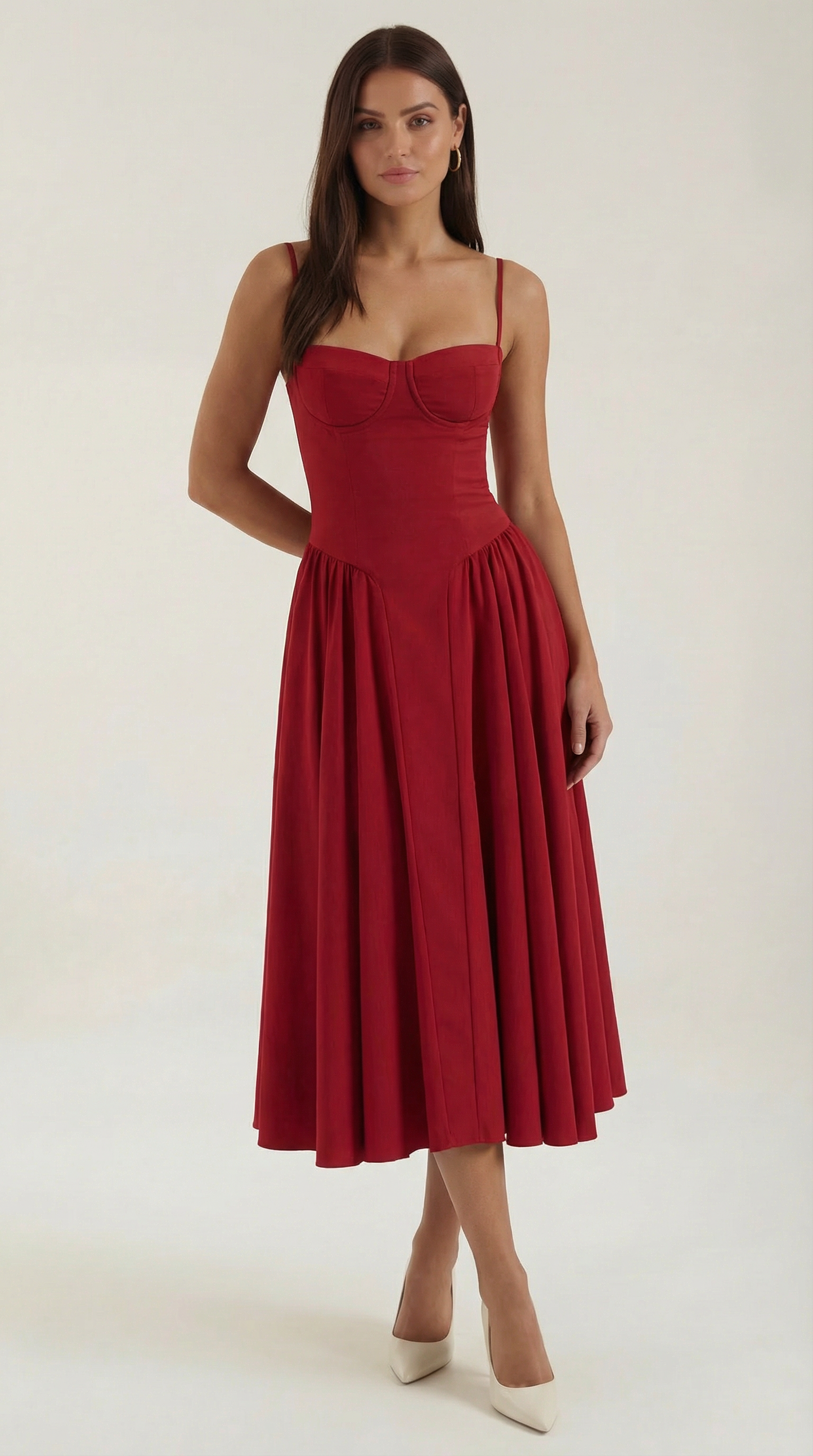 Damen Midikleid mit Blumenmuster und Korsett sowie herzförmigem Ausschnitt