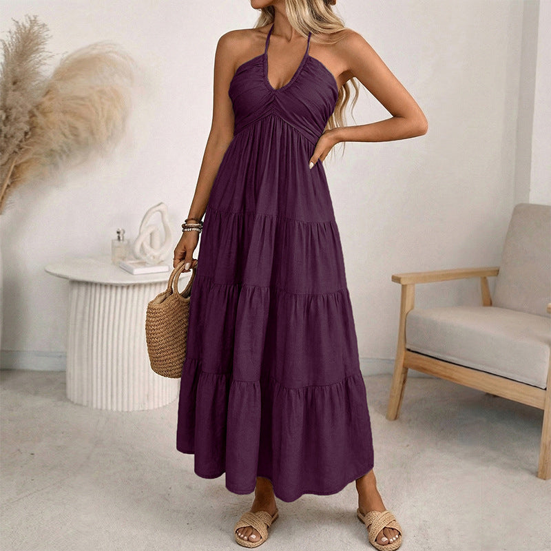 Rückenfreies Maxikleid mit Neckholder und fließendem Fall