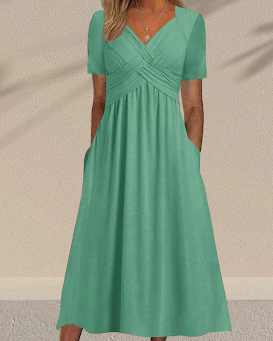 Élodie Lavin® | Einfarbiges Kleid mit V-Ausschnitt