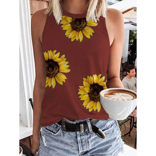 Noemi® I Fröhliche Sonnenblumen-Tanktops mit 3D-Druck für Damen