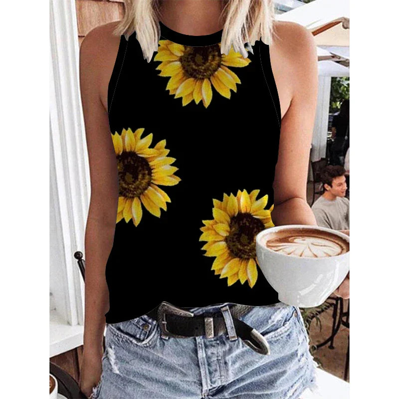 Noemi® I Fröhliche Sonnenblumen-Tanktops mit 3D-Druck für Damen