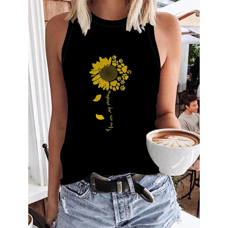 Noemi® I Fröhliche Sonnenblumen-Tanktops mit 3D-Druck für Damen